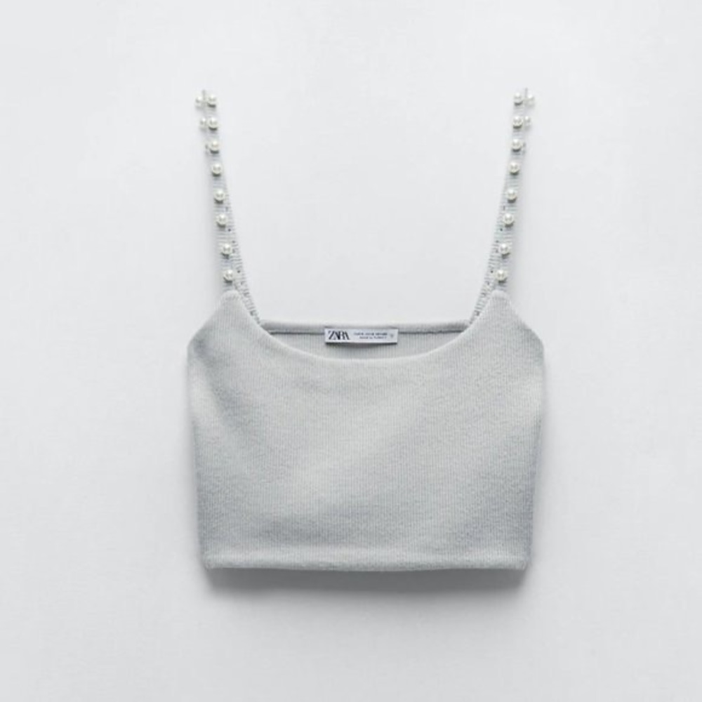 ZARA PEARL TRIM SOFT FEEL CROP TOP SEA GREEN
